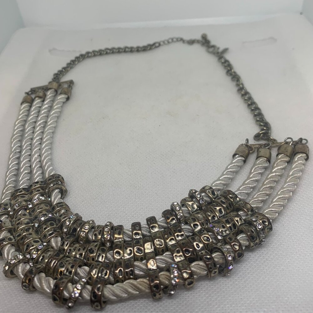 Lana Bib Statement Necklace 4 Strand Rope Silvertone w Crystals
